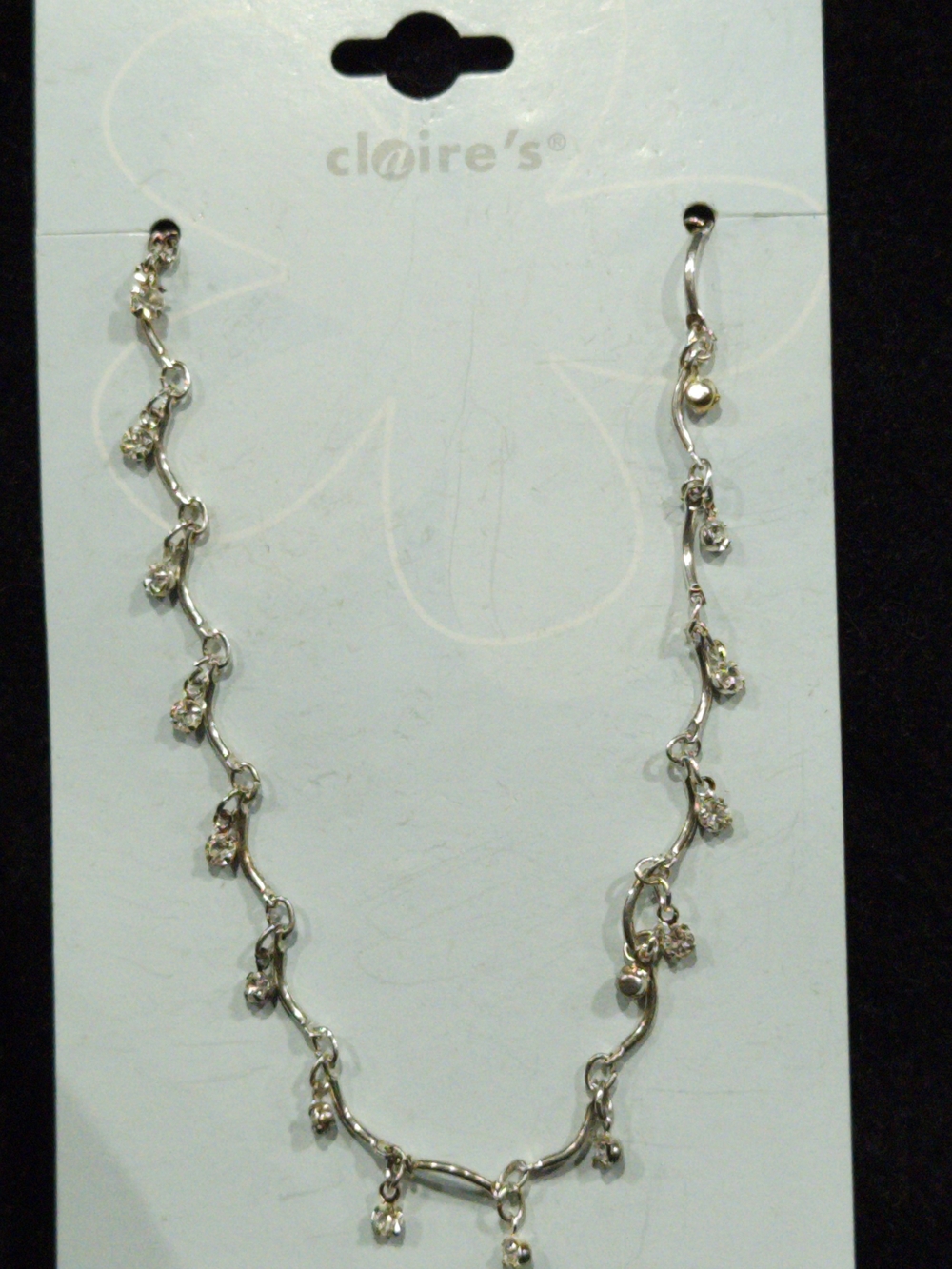 NWT Claire’s Silver Wavy Rhinestone Drop Choker Necklace Y2K Romantic Fairycore